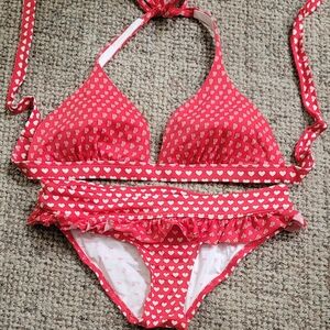 PINK Victoria's Secret Red Heart-Print Triangle Bikini